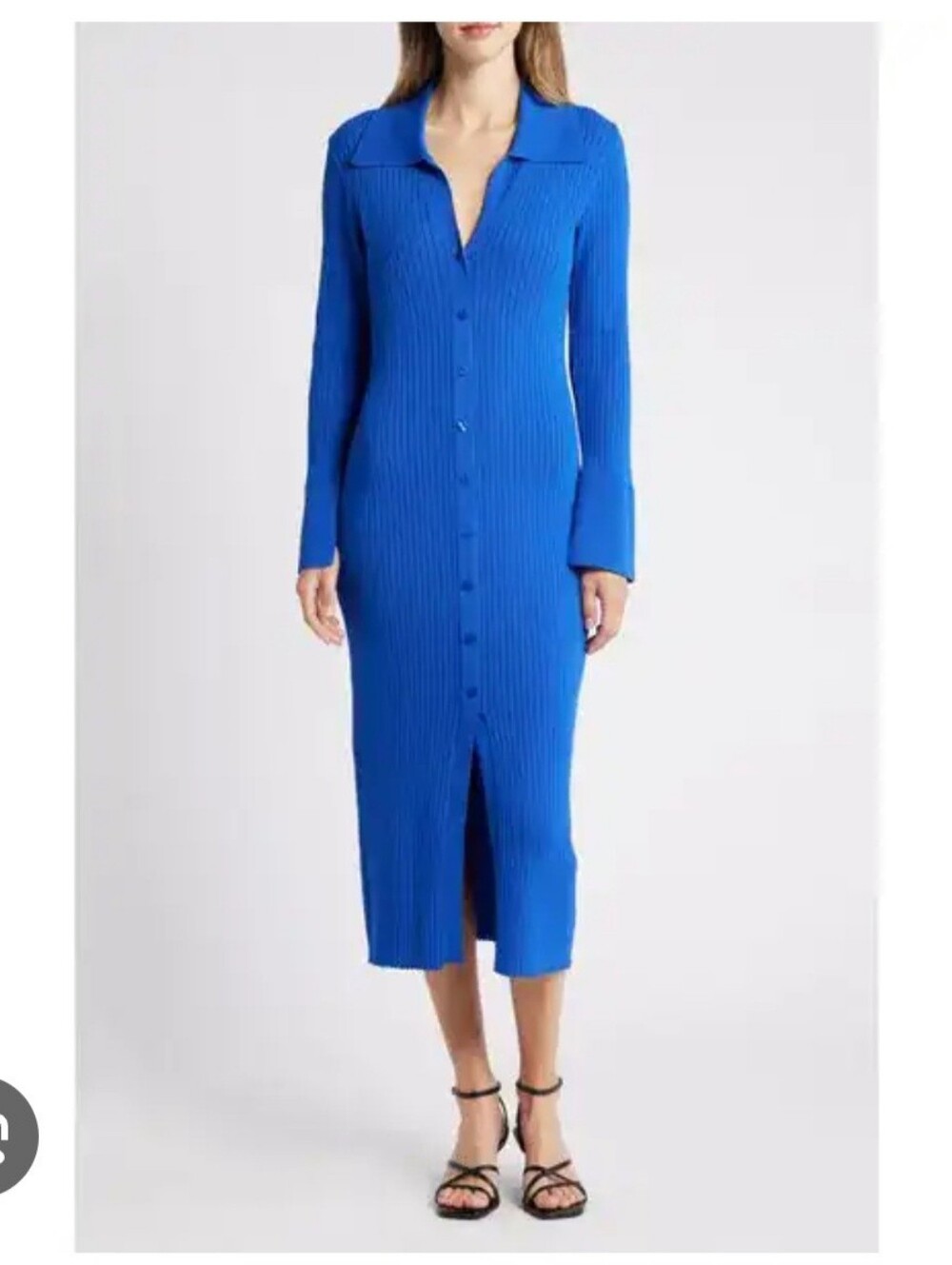 Julia Jordan Royal Blue Ribbed Button-Front Midi Dress